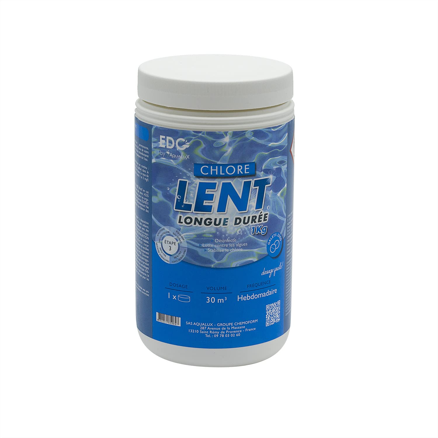 EDG by AQUALUX Chlore Lent Galets 250g - 1kg | Chlore Lent Stabilisé - Désinfection Régulière - Dissolution Lente + 10 Tests HPS OFFERTS 6 en 1