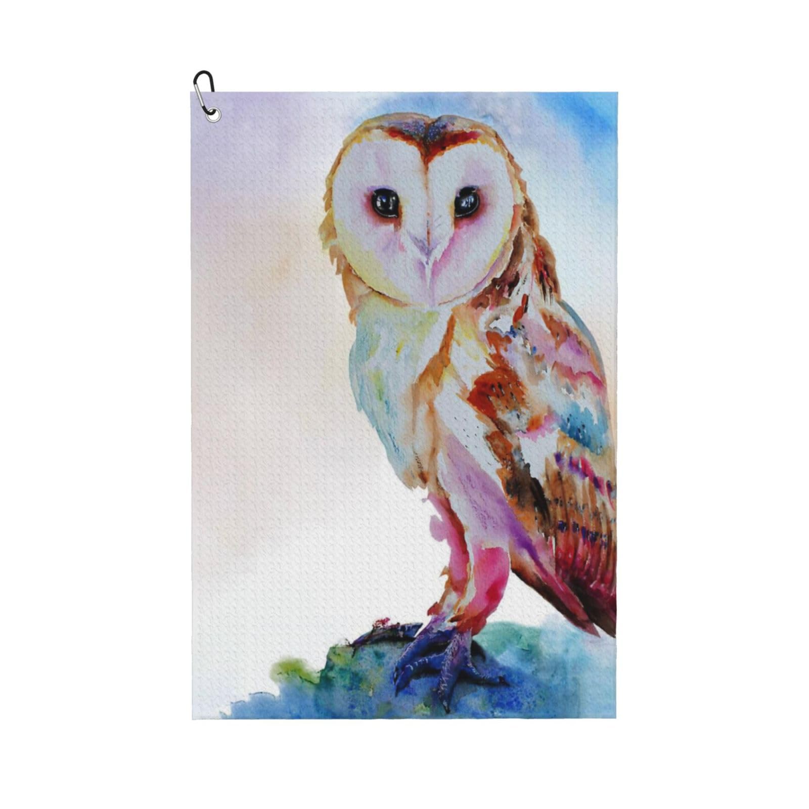 Oudrspo Barn Owl Microfiber Golf Towel with Carabiner Clip, 16x24 Inch Absorbent Waffle Weave Towel for Golf Bags