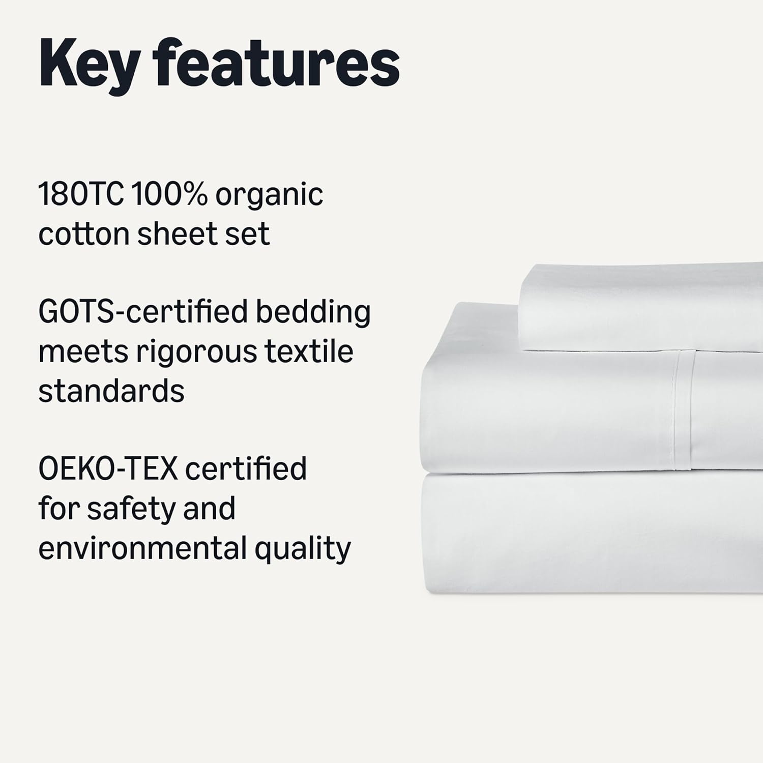 Amazon Basics Soft Organic Cotton Sheet Set with 1-Piece Pillowcase, GOTS-Certified, Twin XL, White