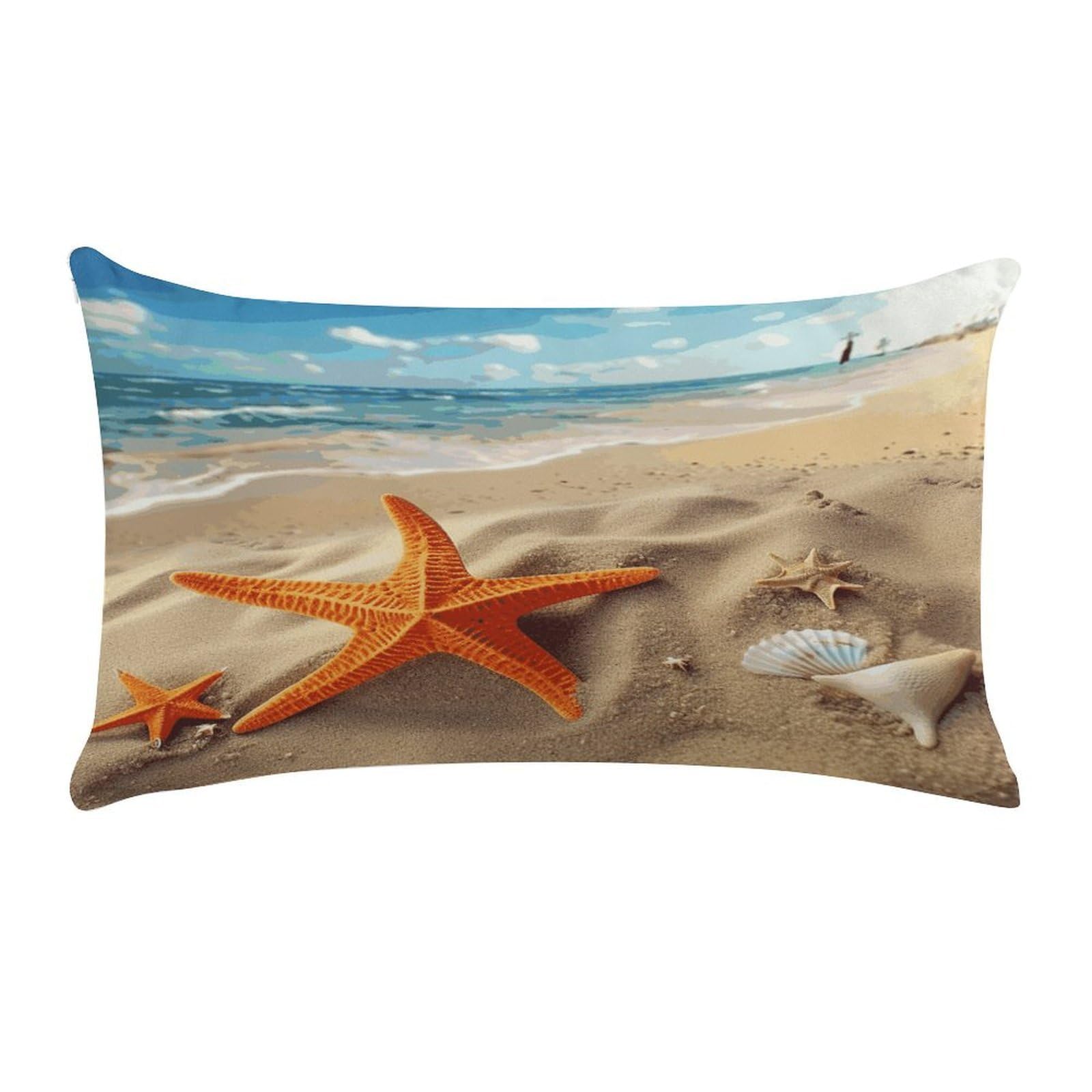 Sea Beach Starfish Pillow Case Decorative Rectangle Throw Pillow Cover Soft Plush Pillowcase Cozy Cushion Case Modern Pillow Sham Cushion Cover for Bedroom Sofa Couch 20 X 12 Inch