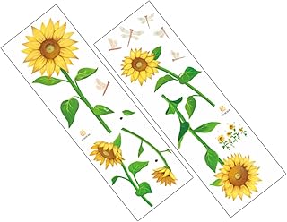 SEWOART 2 peças de adesivos de parede para decoração de quarto de criança, decalques de girassol, borboletas, decalques de parede, borboletas, flores amarelas, libélulas, autoadesivo, floral, adesivos de parede removíveis