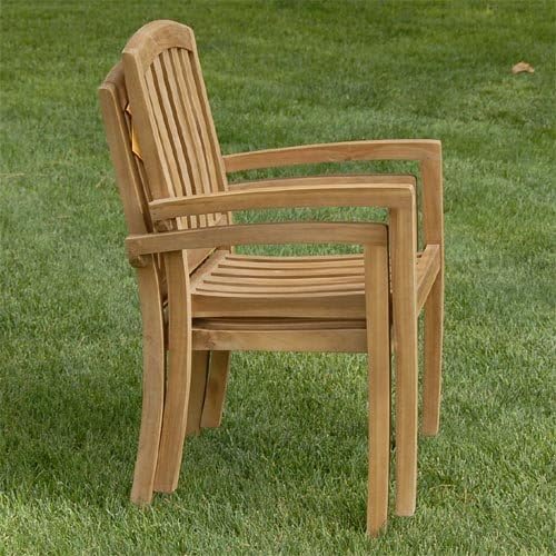 Grade-A Teak Outdoor Dining Set-95"X40" 9 Pieces | Oval Double Extension Table & 8 Java Arm Chairs & Umbrella | Wooden Outdoor Seating for Garden Fine Sanded, Natural Finish