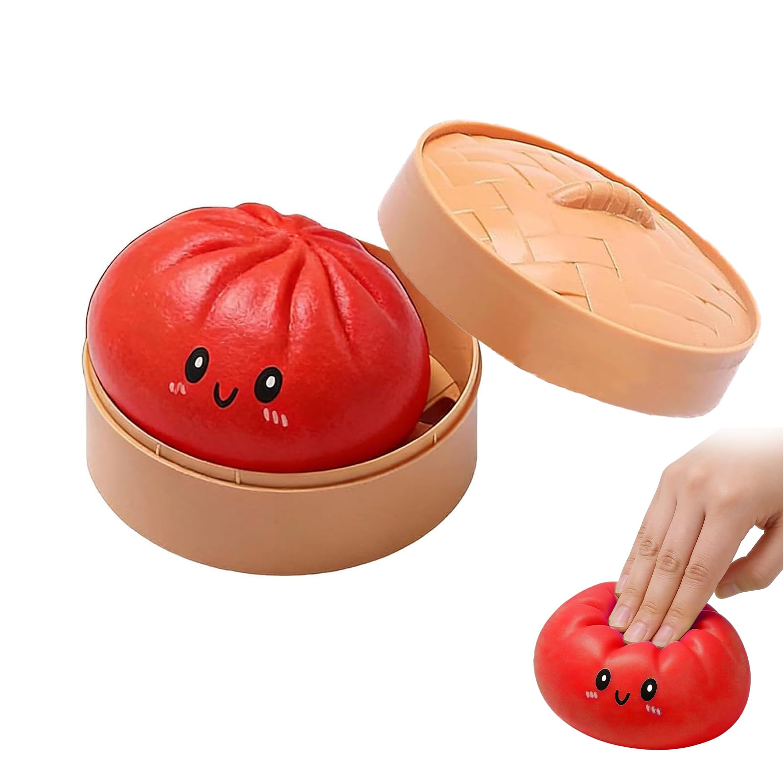 Dumpling Squishies, 2026 Colorful Dumplings Stress Balls Fidget Sensory Toy with Steamer Box, Cute Dumplings Stress Balls for Kids, Adults (Red)