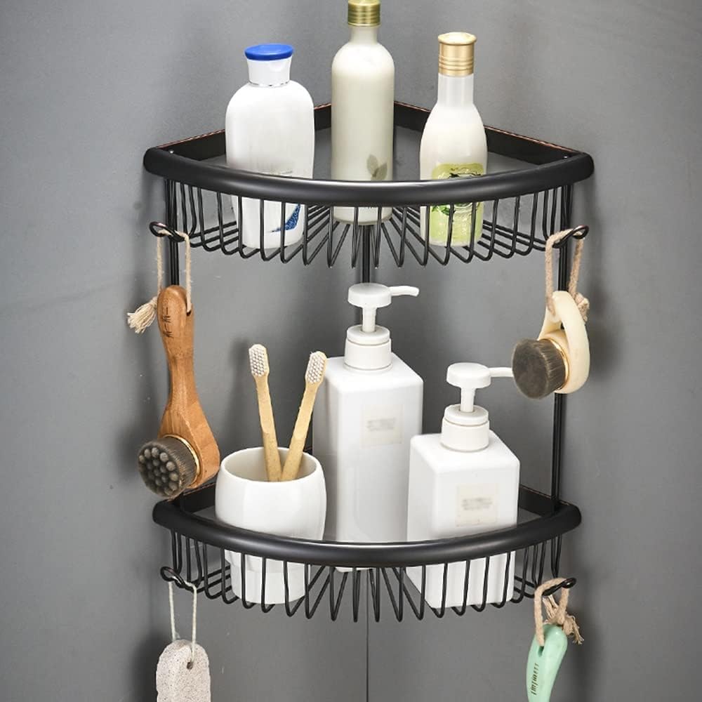 SaryEdge Corner Shower, Caddy Brass Bathroom, Floating Shelves, Cosmetics Shampoo Organizer, Wall Mounted Kitchen Seasoning Bottles Holder,