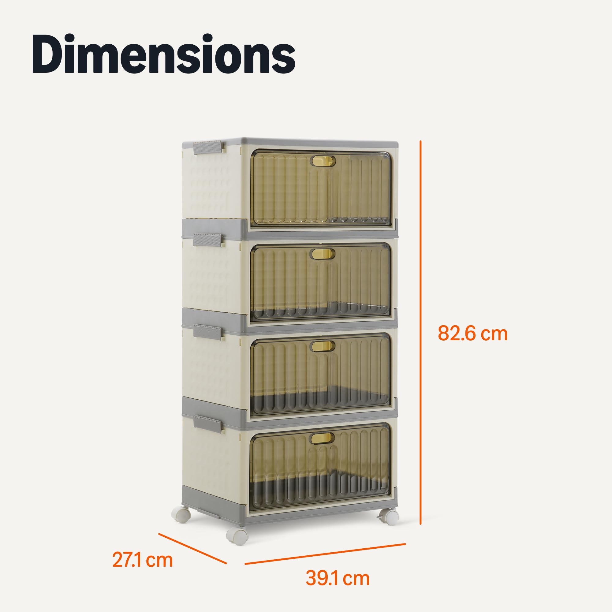 Amazon Basics Bacs de Rangement Empilables à 4 Niveaux avec Roulettes, 21,7L par Niveau, Conteneurs Pliables avec Couvercles, 82.6 x 39.1 x 27.2 cm, Gris/Beige