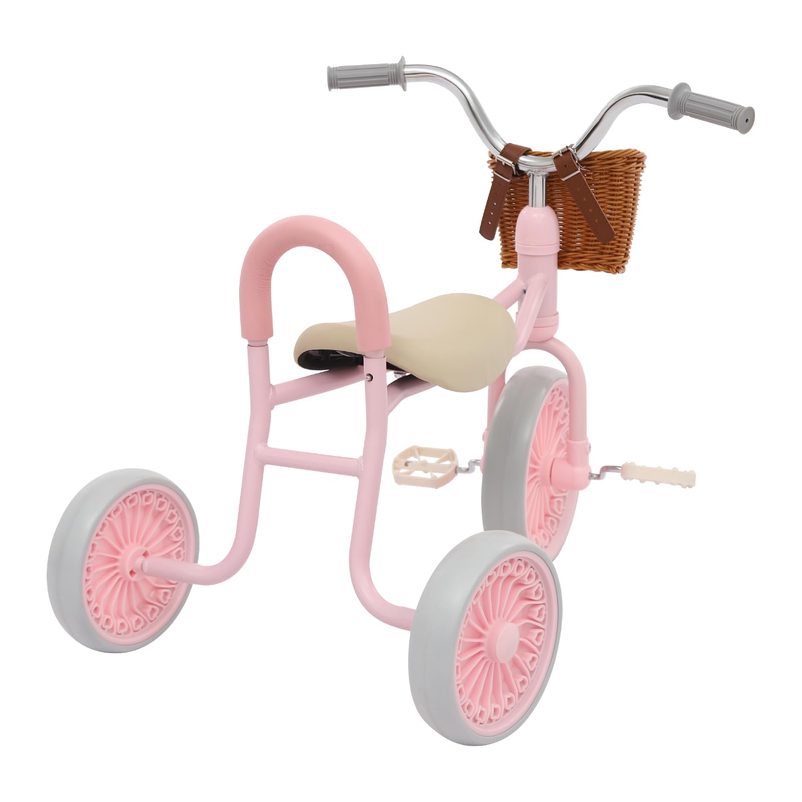 Triciclo infantil retro con aspecto de ratán, triciclo regulable en altura con barra deslizante y barra de seguridad, pedales antideslizantes, ruedas silenciosas para niños y niñas a partir de 2-6