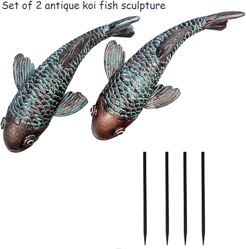 Miniatura 5 de Esculturas y estatuas de jardín, decoración de peces koi, arte de peces de jardín, juego de 2 piezas antiguas para exteriores, patio, césped,