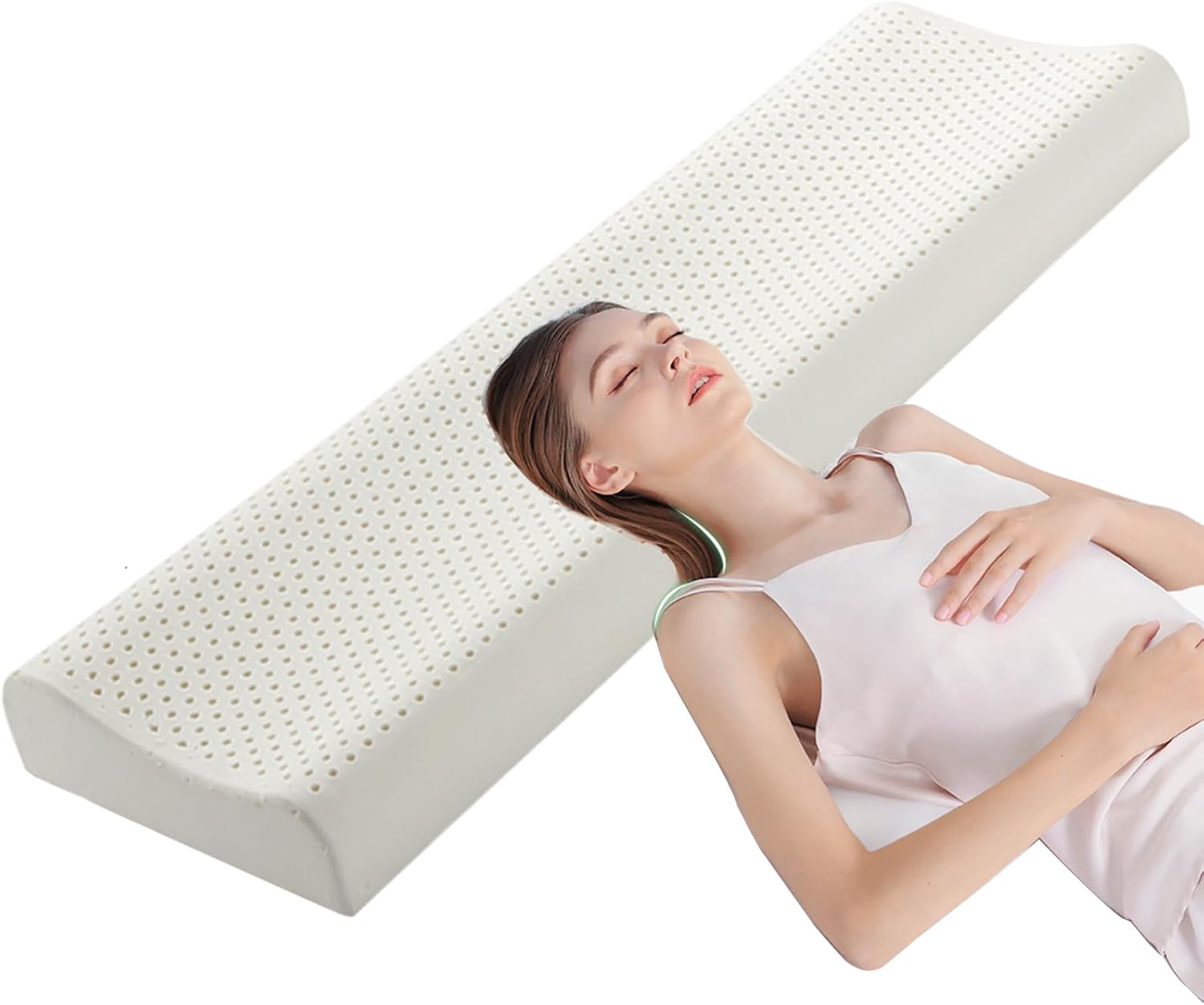 TALATEX 100% Natural Premium Long Latex Pillow, Orthordic Ergonomic Dunlop Couples Pillow with Cotton Pillowcase Helps Relieve Pressure, Neck and Shoulder Pain (Medium Firm, (59"x15.7"x4.7"x3.9))