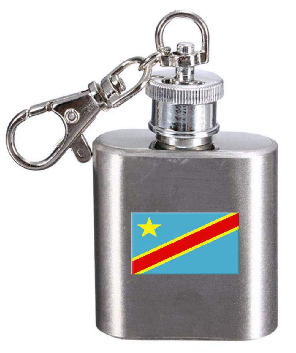 Flasque porte-clés gravé drapeau Congo-Kinshasa en acier brossé inoxydable premium