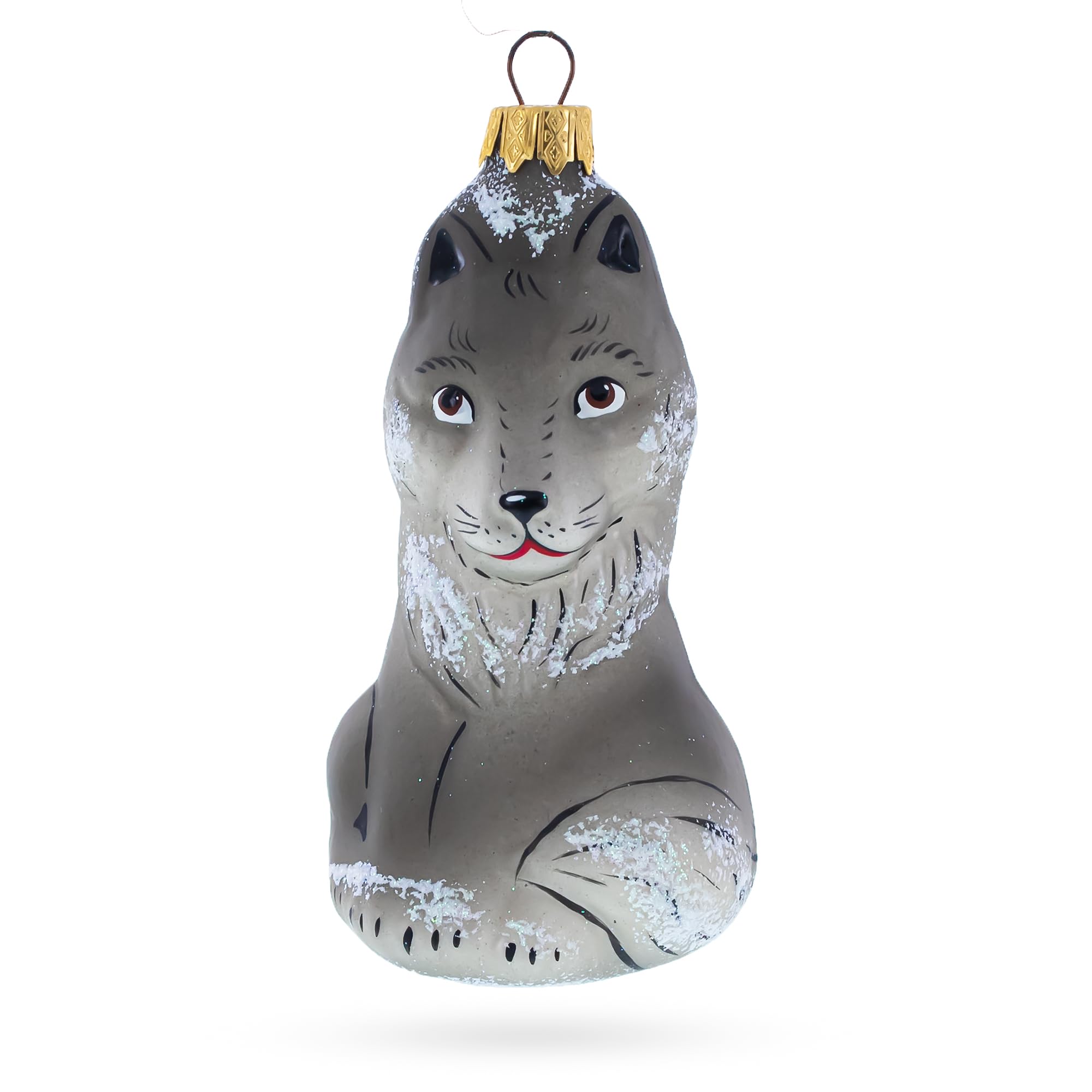 Figurine loup gris verre soufflé suspension sapin Noël ornement animalier