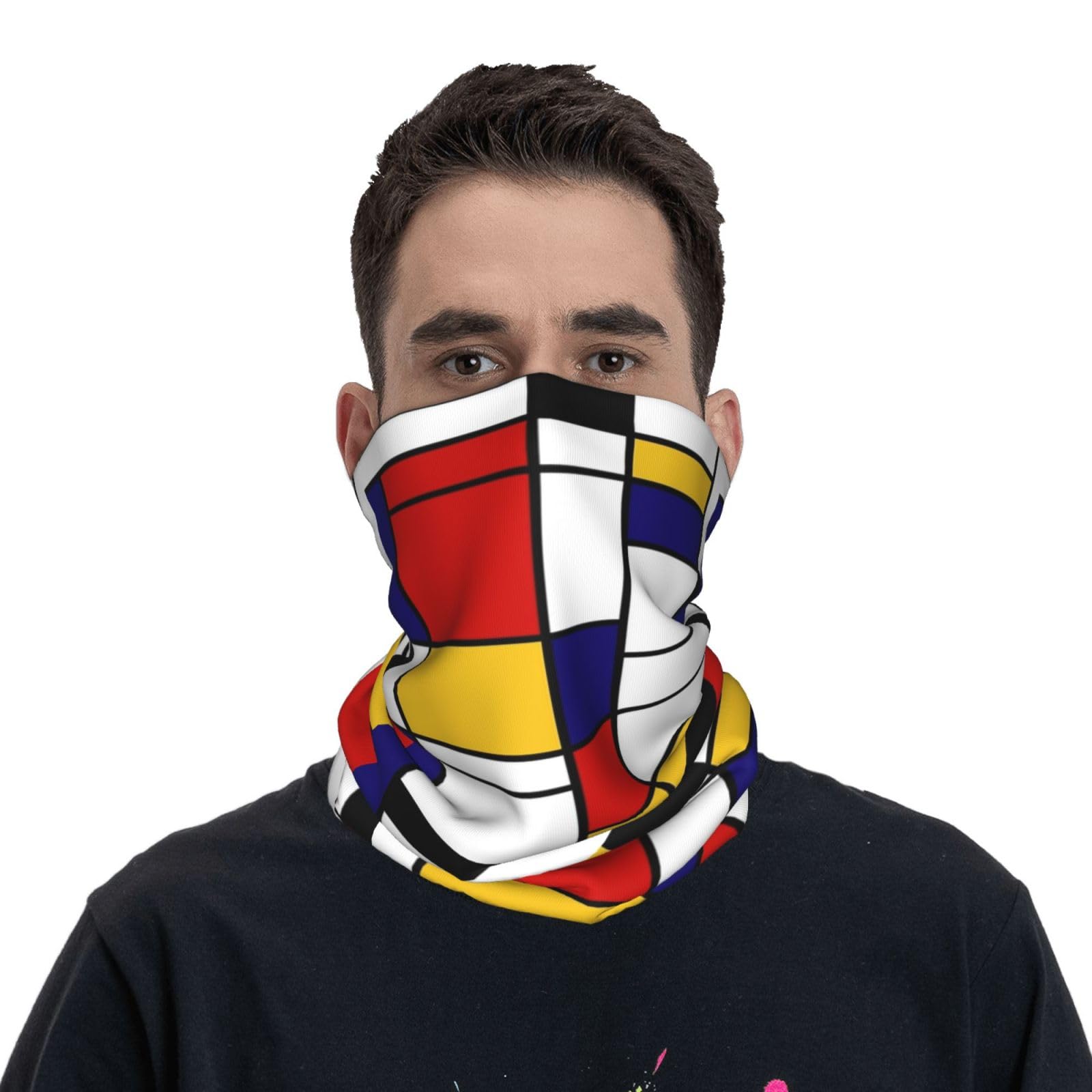 Tcoay Unisex As Shown Neck Gaiter Neck Warmer Soft Face Cover Tube Half Face Mask Scarf Balaclava,Artistic Mondrian Style Color Composition Red