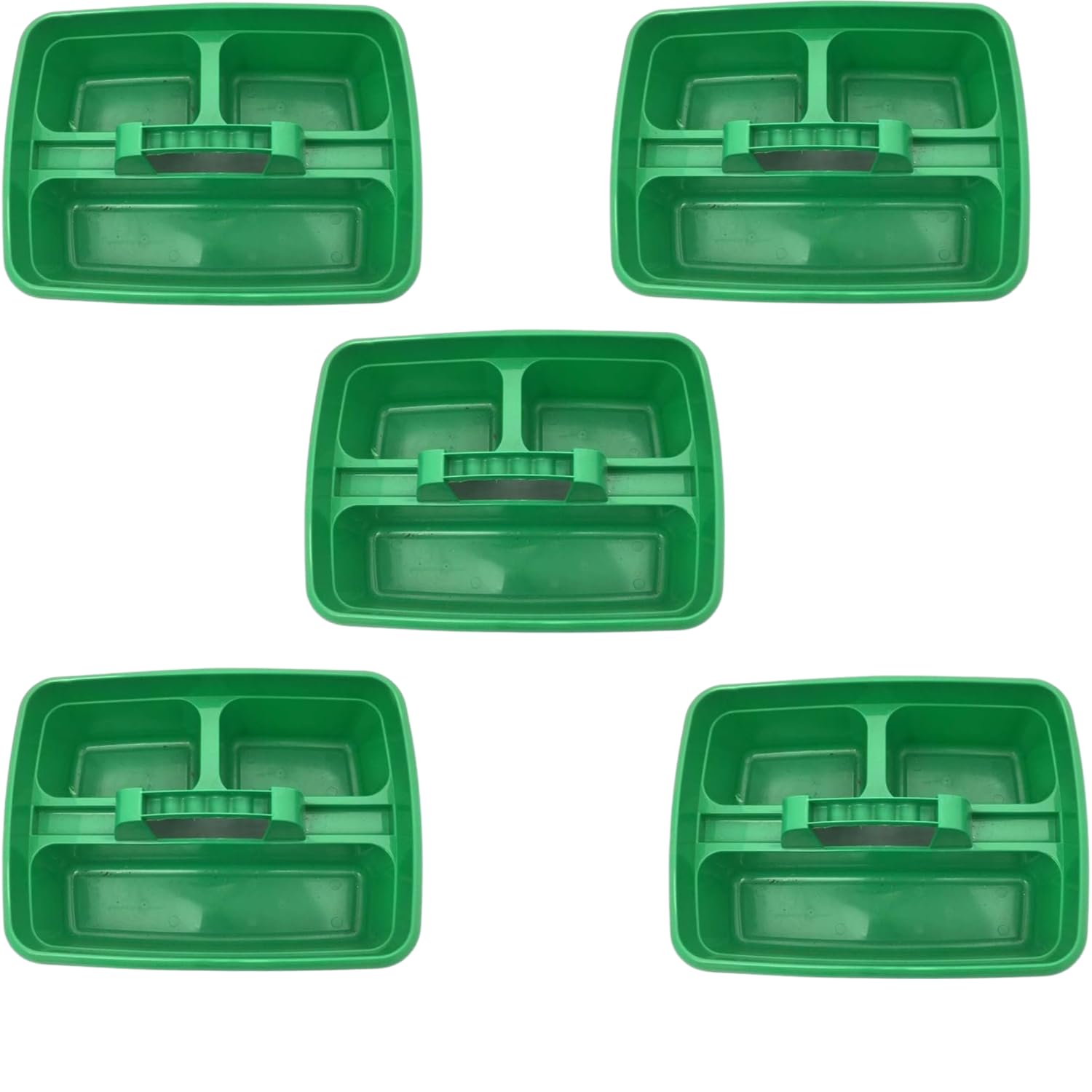 SuperPetStoreUK247 Caddy Tray – 12" x 15" 3 Compartment Polypropylene Carrying Container with Handle – Cleaning Tool Storage Caddy – Colour Coded – For Home Garden Equestrian Green Pack of 5