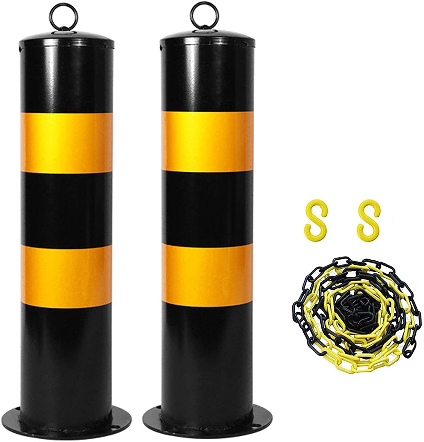 CWCQGH Security Barrier, 2 Pcs Security Bollard with Plastic Chain and Reflective Tape for Driveway Garage Parking