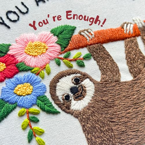 Image of La glaneuse Embroidery Kit for Adult, Beginner Embroidery Kit with Cute and Funny Animal Pattern, Eight Simple Stitches to Get a Positive Sloth, Mental Health and Stress Relief Gift for Him /Her