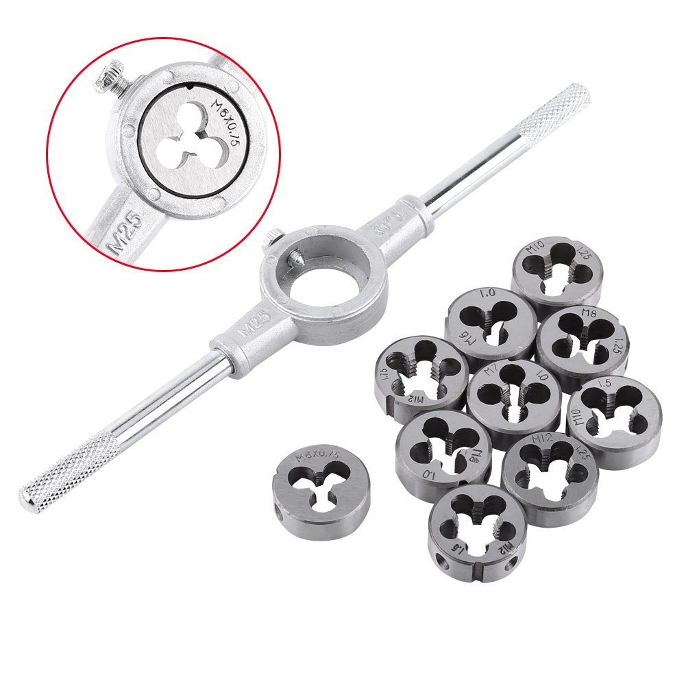 11 pz/set Vite Die M6 M7 M8 M10 M12 Filo Esterno Regolabile Taglio Tapping Hand Tool Kit Filo Filettato Spina Metrica