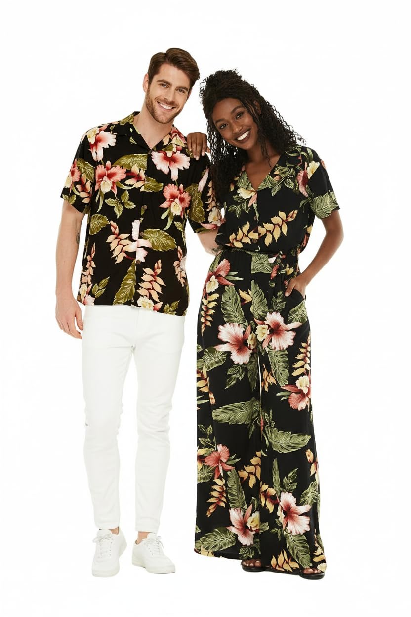 Couple Matching Hawaiian Shirt and Jumpsuit Set-image-16