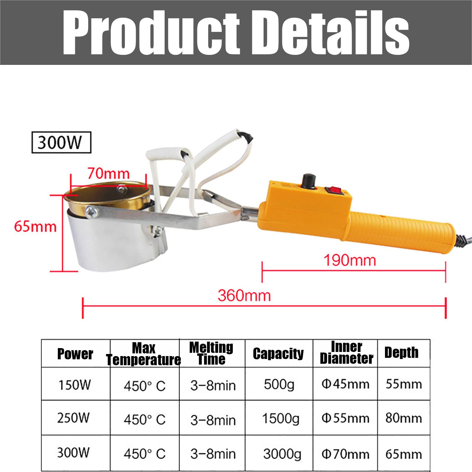 Creuset de Fusion pour Plomb Et Étain, Creuset de Soudure Portatif, 150 À 450 °C, pour Poids de Pêche, Kit de Moules C(3000g)