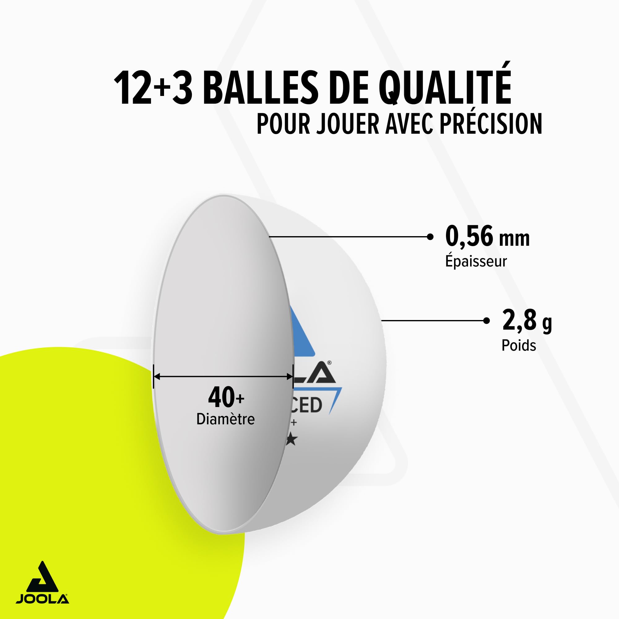 JOOLA Balle de Tennis de Table 3 étoiles Training Advanced 40 + mm de diamètre balles de ping