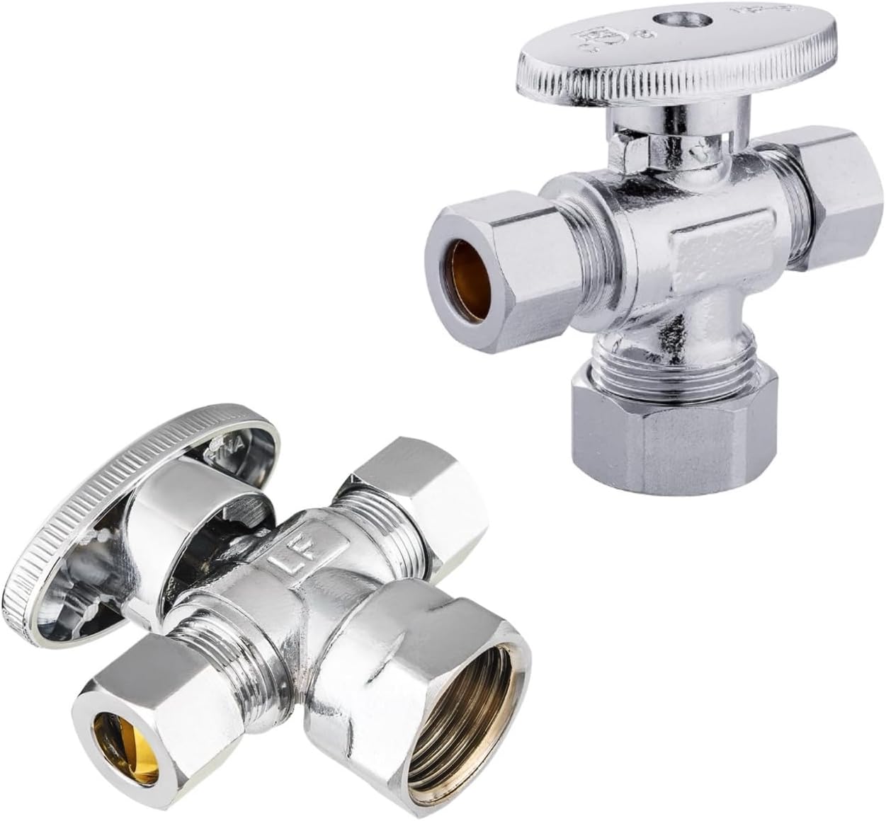 (Pack of 2) EFIELD 1/4 Turn Dual Compression Outlet Angle Stop Valve | 1/2" NOM (5/8" OD) x (3/8 inch x 3/8 inch),Chrome Plated Brass-VALVE124(2)