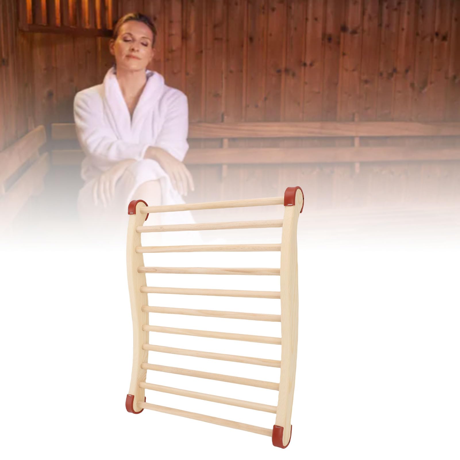 Pssopp Schienale per Sauna Supporto per Schiena per Sauna in Legno Pino Design Ergonomico Curvo con Imbottitura per Cappello e Pantofole Comfort Antiscivolo per l'uso in Familiare in Palestra