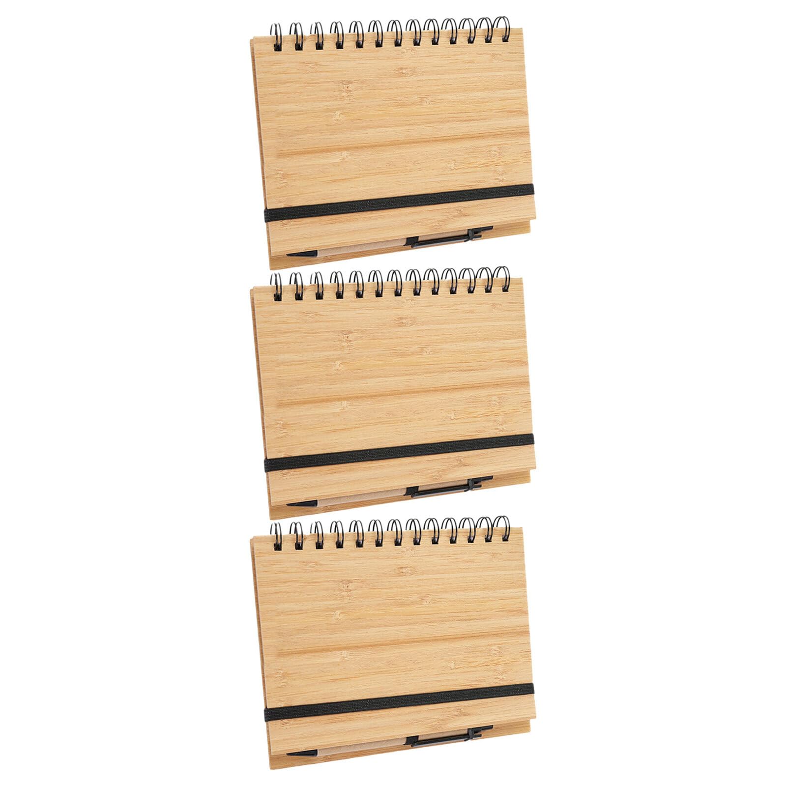 Angoily 3 Stück pack Bambus Spiralnotizbücher mit Hardcover Liniert 70 Seiten Inklusive 3 Stifte Handliches Notizbuch für Schule Büro und Unterwegs