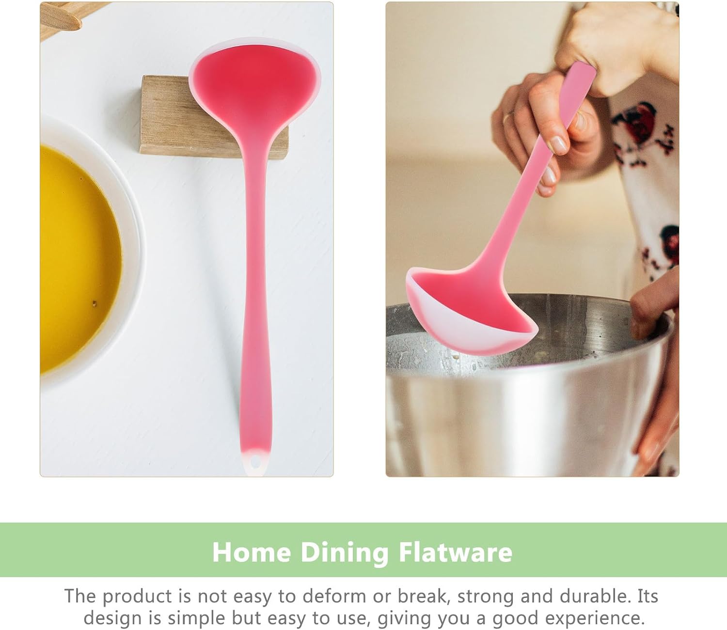 2 Pcs Silicone Soup Spoon Long Handle Ladle Set