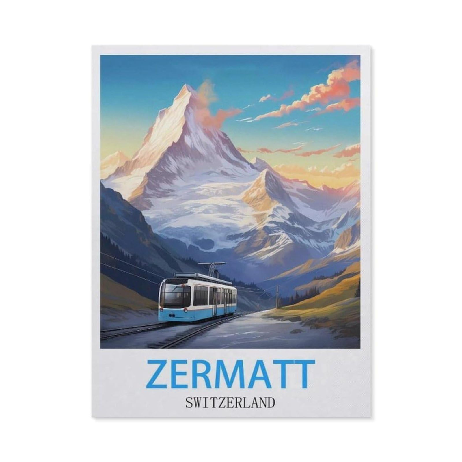 Beayodkp （50 X 60 Cm/19.68 X 23.62 Inches） Diamond Painting，Zermatt Switzerland Vintage Travel Posters，Full Round Diamond Embroidery Kits Cross Stitch Crystal Rhinestone Pictures Arts Craft Home Wall Decoration）-Cd46