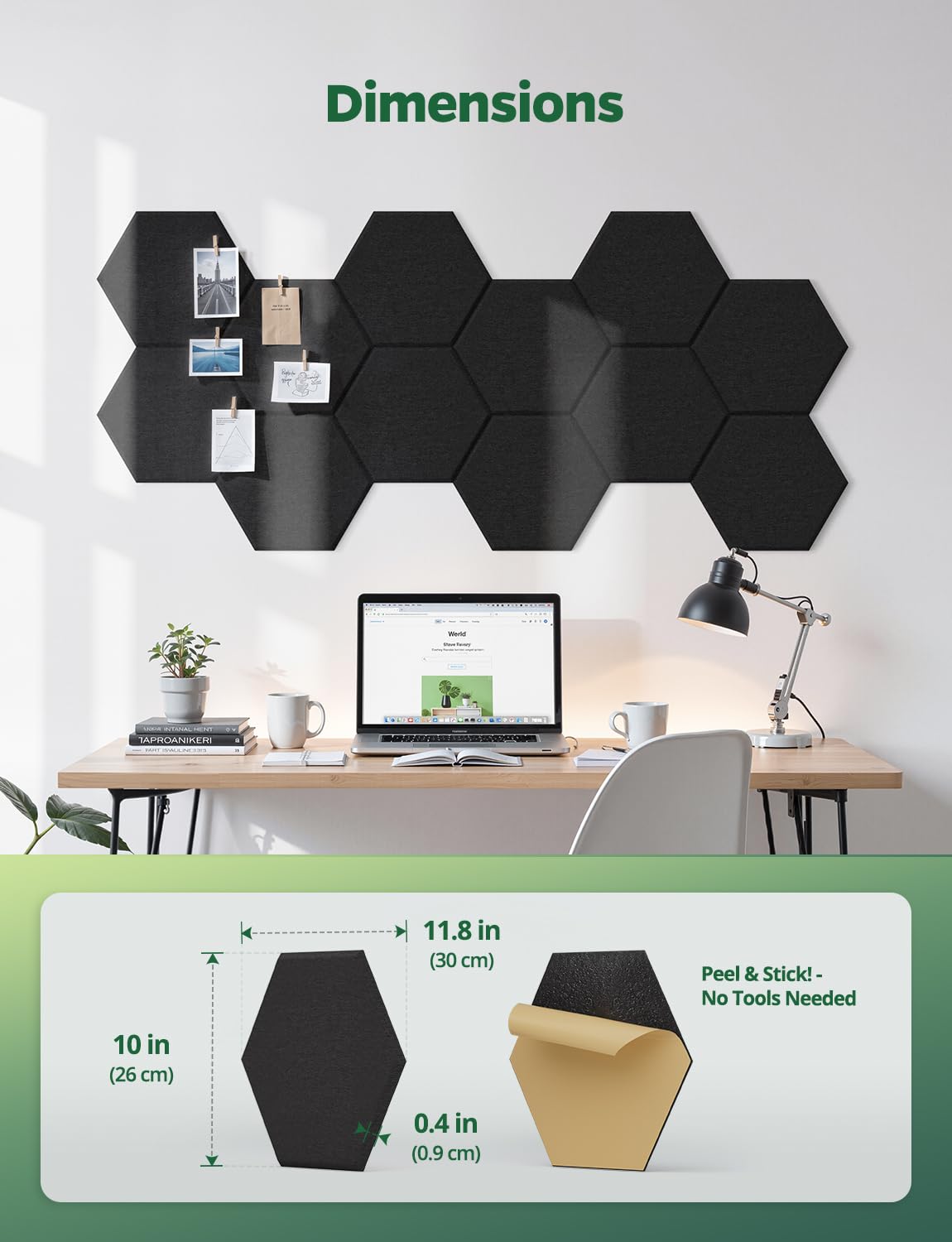 Paquete de 12 paneles de pared hexagonales insonorizados, 12 x 10 x 0.4 pulgadas, paneles acústicos de borde biselado de alta densidad para el hogar, oficina, estudio de grabación, habitación