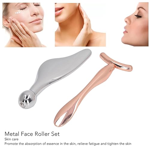 Miniatura 3 de Juego de 2 rodillos faciales de metal, palitos de masaje de rodillo facial, masajeador facial en forma de T, kit de masajeador facial de aleación de