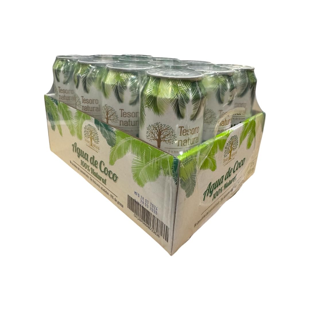 Tesoro Natural Agua de Coco 100% Natural, Pack de 12 Latas, 500 ml