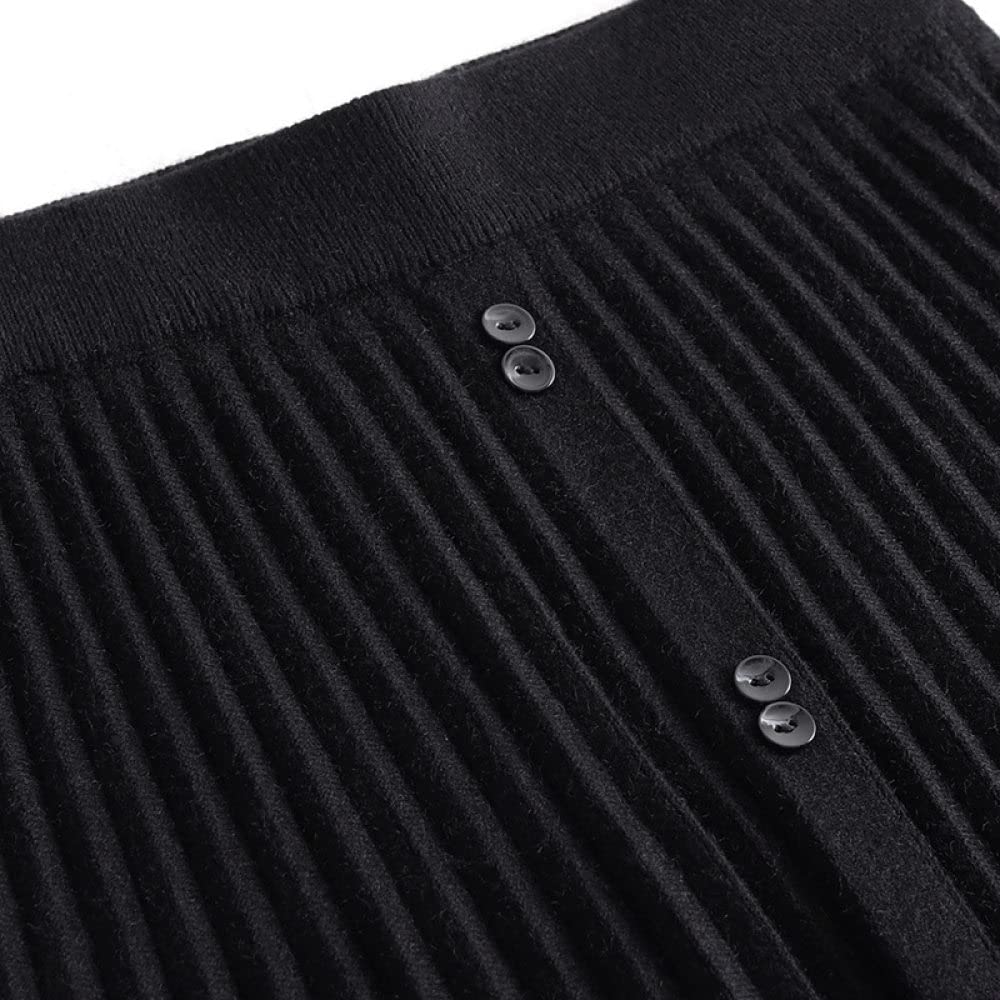 Rock Damen,Damen-Midirock, Schwarz, Elastisch, Mit Hoher Taille, Knopf, Spitze, Gestrickter, Plissierter Regenschirmrock, Schmaler A-Linien-Schaukel, Geraffte, Elegante, Lange Röcke Für Mädchen,