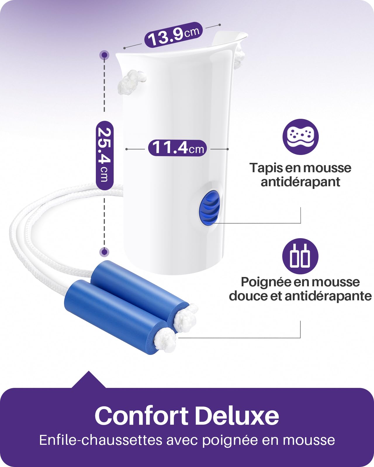 Kekoy enfile-chaussettes, solution simplifiée face à l’aide à 3 doigts | pratique pour seniors, post-op. hanche, femmes enceintes et personnes à mobilité réduite, 11,4cm, 1 paquet, blanc