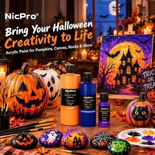 Image of Nicpro 18 Colors Large Bulk Acrylic Paint Set for Artist (8.45 oz, 250 ml)