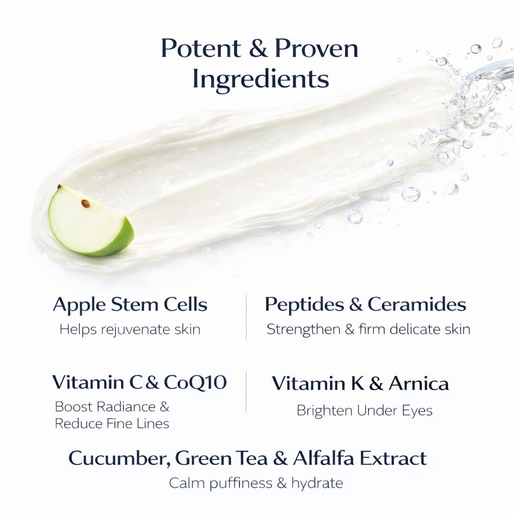 NAELI Eye Cream for Dark Circles, Puffiness & Wrinkles with Anti Aging Apple Stem Cell & Peptide Complex - Reduces Fine Lines, Diminishes Bags & Restores Under Eye, 1.4 oz