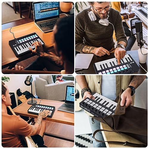 Image of M-VAVE 25 Key USB MIDI Keyboard Controller With 16 Backlit Drum Pads, Bluetooth Semi Weighted Professional dynamic keybed 8 Knobs and Music Production,Software Included (16 Drum Black)