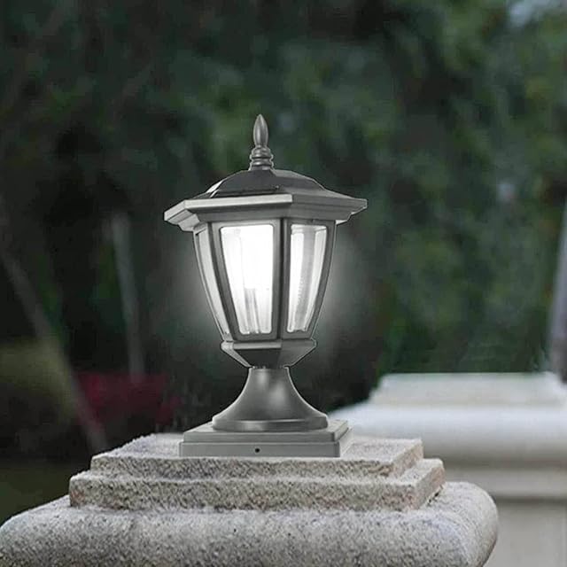 JeeYee Black Solar Post Lantern Retro LED Post Cap Lamp Landscape Waterproof Outdoor Modern Decoration (1 Pack)