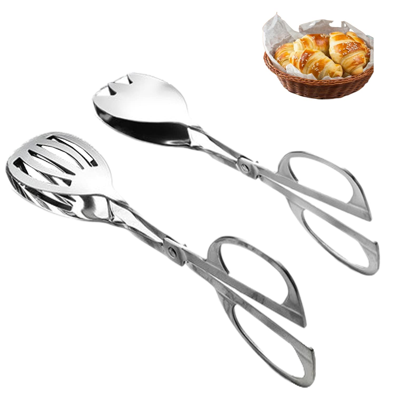 2 Stück Edelstahl Essen Zange, Essen Tong, Gebäckzange Salatzange, Zange Küche Edelstahl, Buffetzange Aus Edelstahl, Grillzange, Tongs, Für Salate, Brot, Kuchen, Buffets, Barbecue