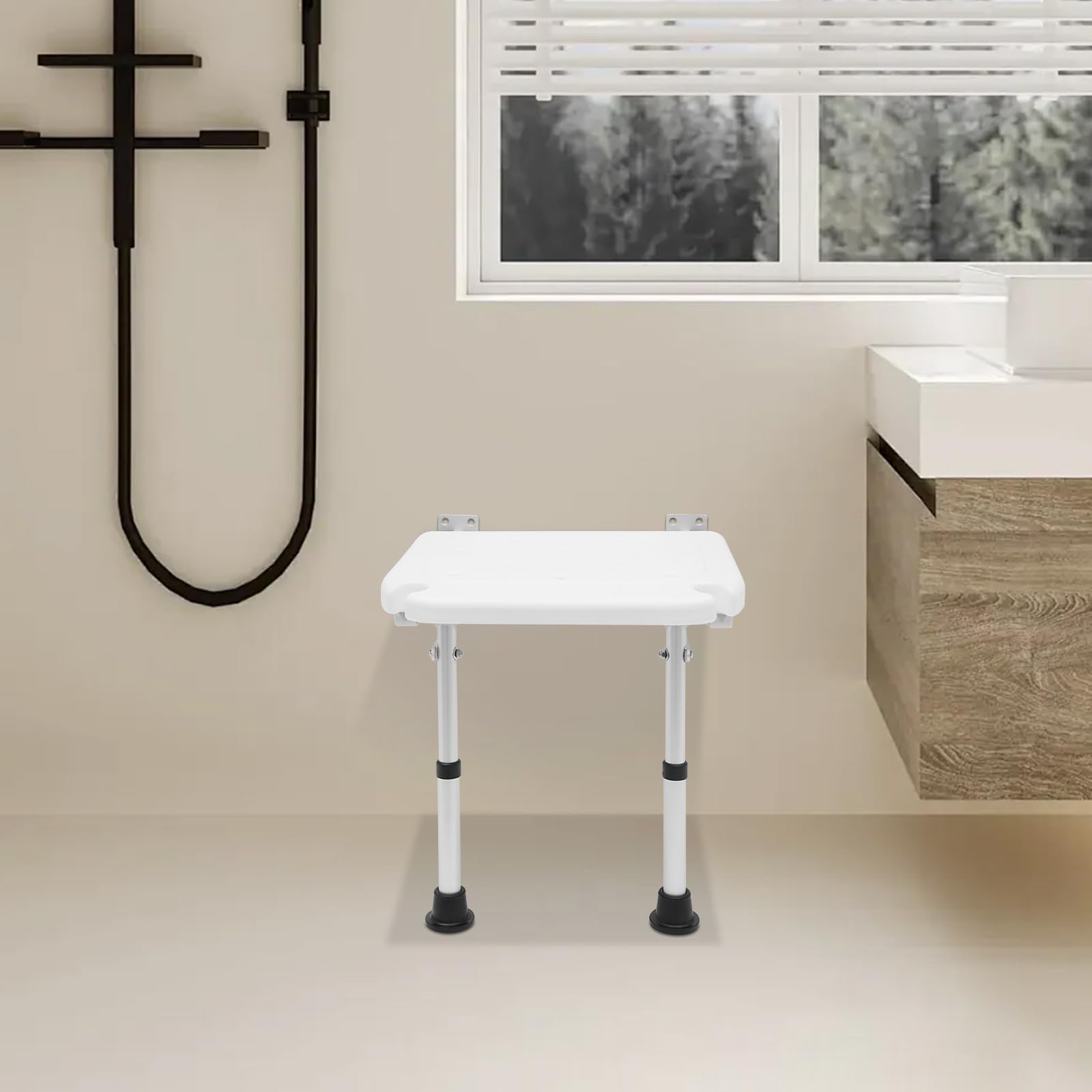 Asiento de ducha plegable, soporte para bañera montado en la pared, altura ajustable, capacidad de carga 100 kg, adecuado para personas mayores, personas con discapacidad y personas con movilidad