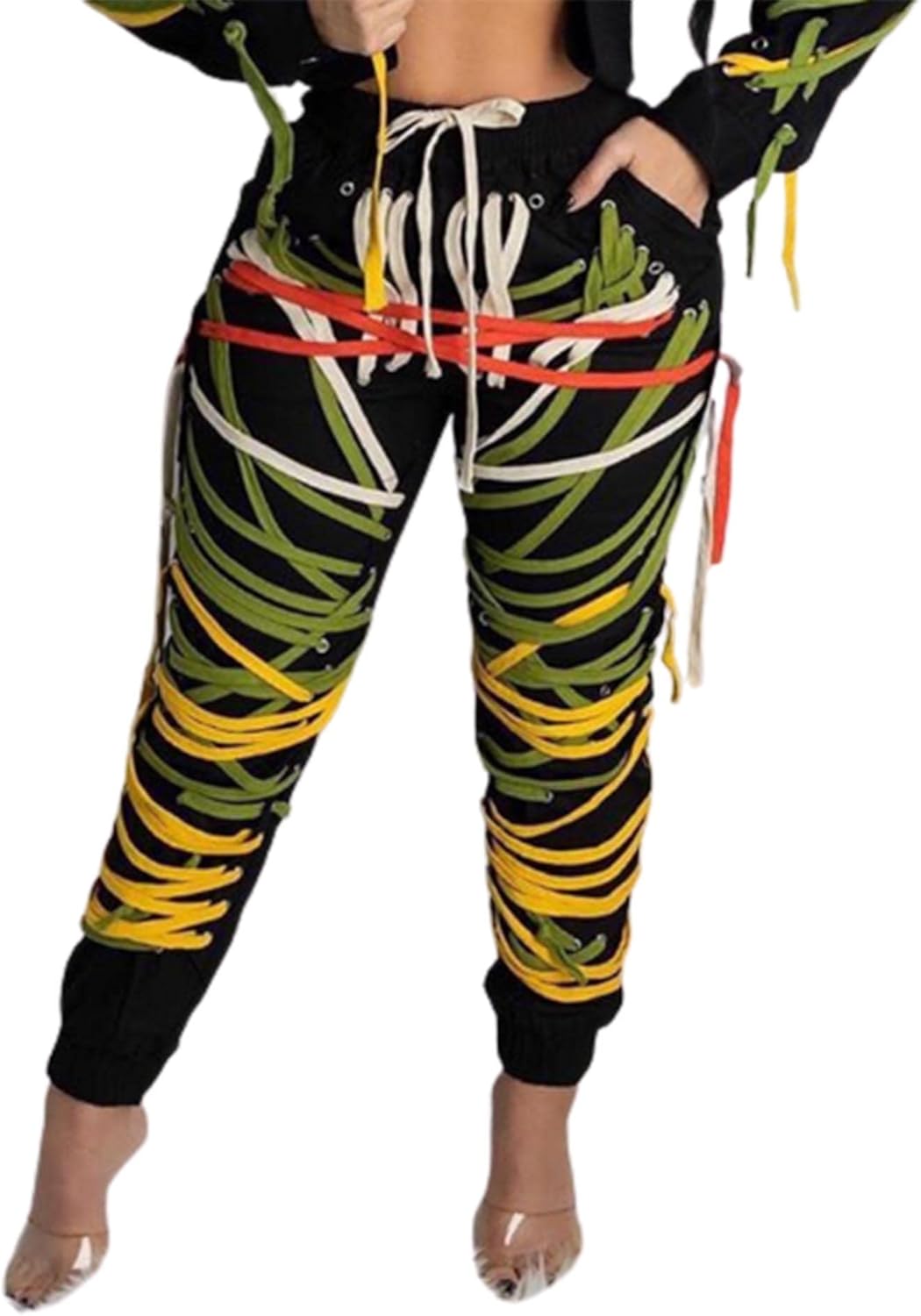 Amazon.com: Sexyshine Women's Lace Up Straps Drawstring Cargo Pants Strings  Bandage Hip Hop Sweatpants Jogger Tapered Trousers(22036BL,S) Black :  Clothing, Shoes \u0026 Jewelry