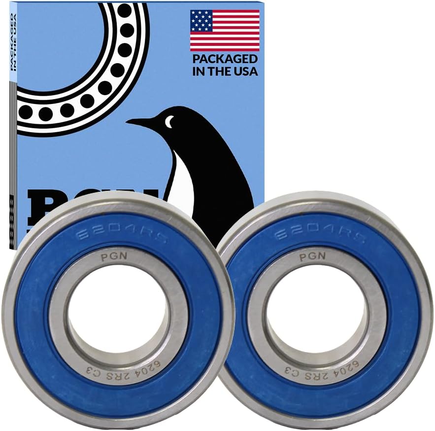 PGN (2 Pack) 6204-2RS Bearing - Lubricated Chrome Steel Sealed Ball Bearing - 20x47x14mm Bearings with Rubber Seal & High RPM Support