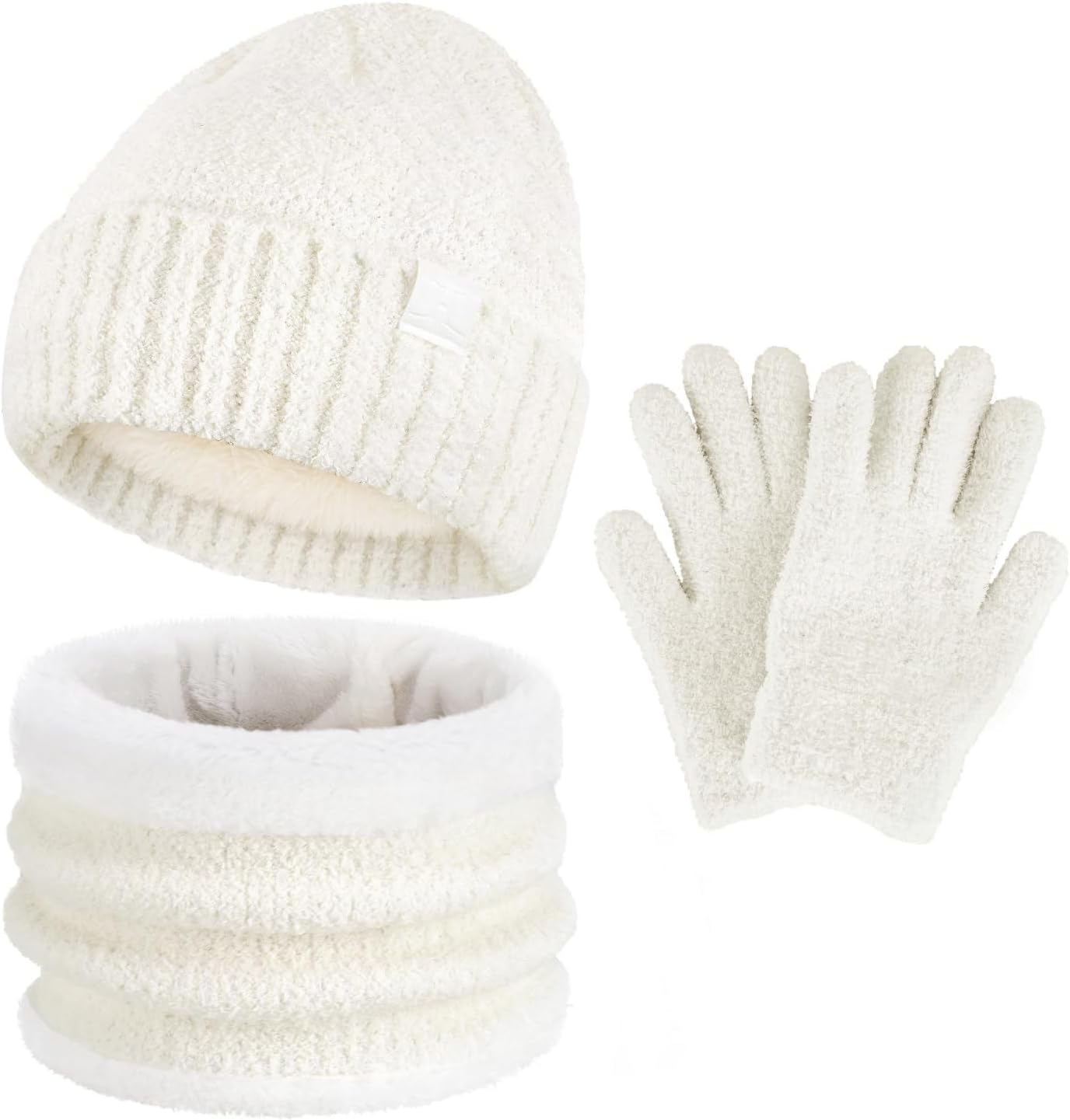 Toddler Kids Winter Hat Scarf Gloves Set Cold Weather Beanie Hats Fleece Neck Warmer for 4 5 6 7 8 Year Old Boys Girls Gifts