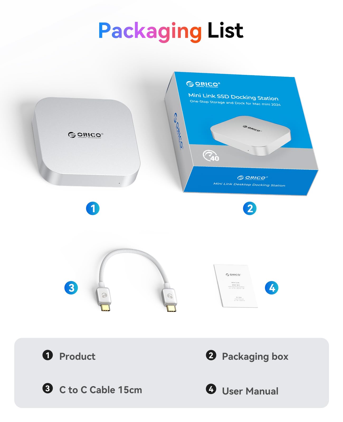 ORICO MiniMate Pro+ Hub Supporto 40Gbps per Mac mini M4/M4 Pro 2025: SSD NVMe 2TB integrato (non rimovibile), Dock USB4 in alluminio, audio 3,5 mm, 2×USB-A, compatibile USB4