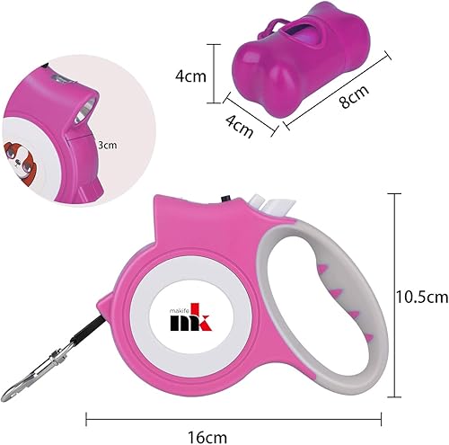 Miniatura 6 de Correa retráctil para perro con luz LED, correa extensible de 16.4 ft para cachorros pequeños y medianos de hasta 55.1 lbs, sistema de freno y