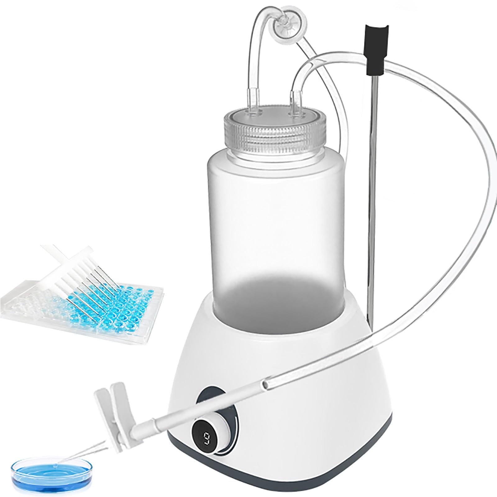 Aspirator próżniowy do recyklingu cieczy, zbieracz odpadów, 9 prędkości, pompa/szybkość ssania 6 l/1,6 l (min), z głowicą ssącą i wspornikiem do laboratoriów