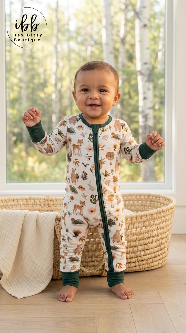 ITSY BITSY BOUTIQUE Viscose Bamboo Baby Pajamas - Boys and Girls Footie Sleeper Convertible 2-Way Zipper Sleeper