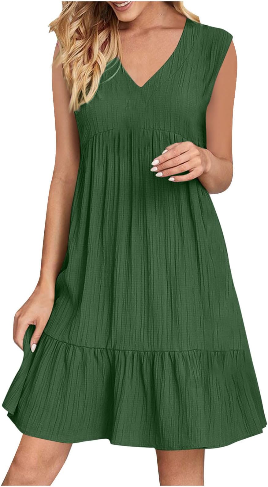 Summer Dresses for Women 2025 Trendy V Neck Sleeveless Mini Dress Ruffle A Line Tank Dress Vacation Beach Sundress