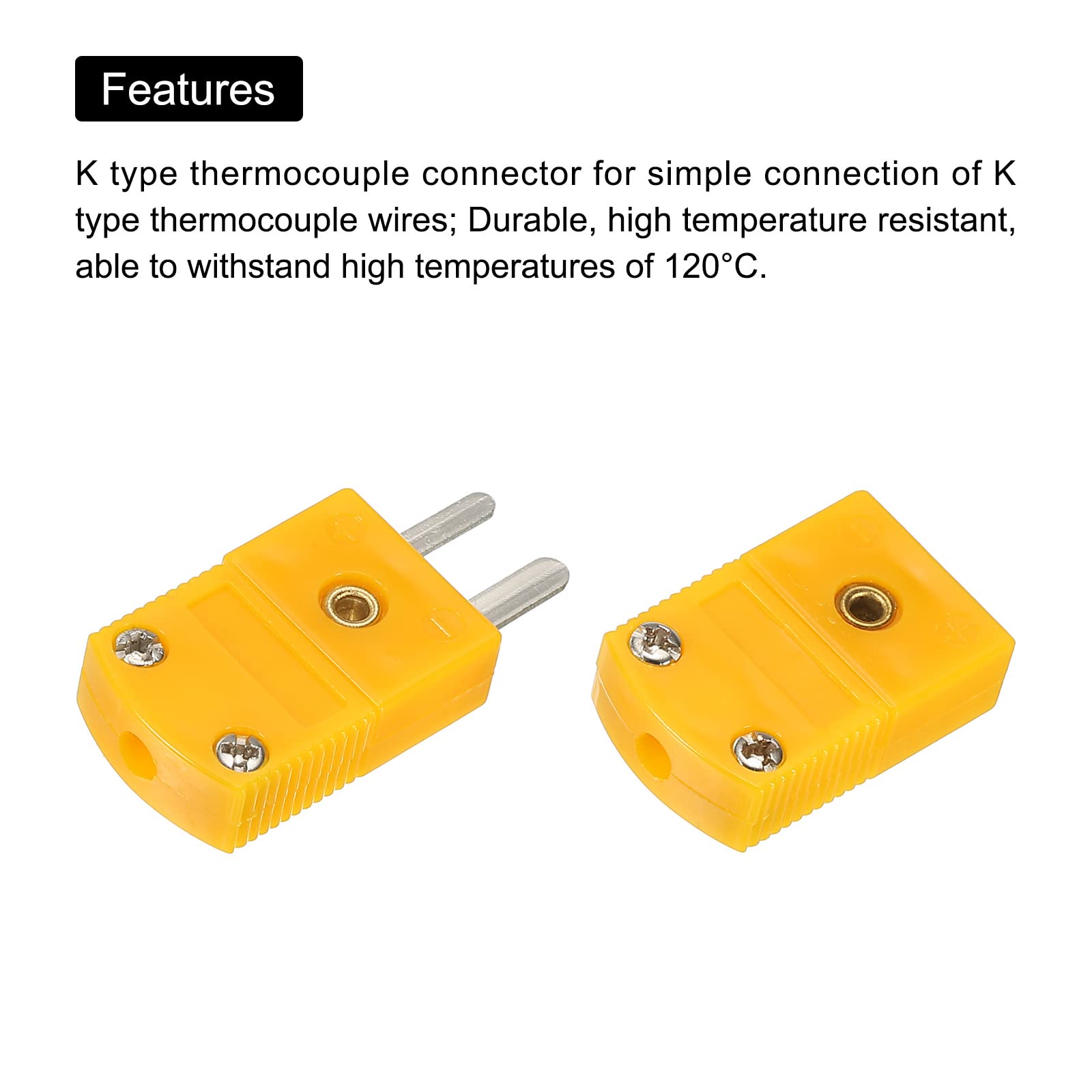 Sourcing Map Lot 5 Connecteurs Thermocouple Type K Mâle/Femelle – Haute Température 120°C, Jaune, Pour Sonde Capteur