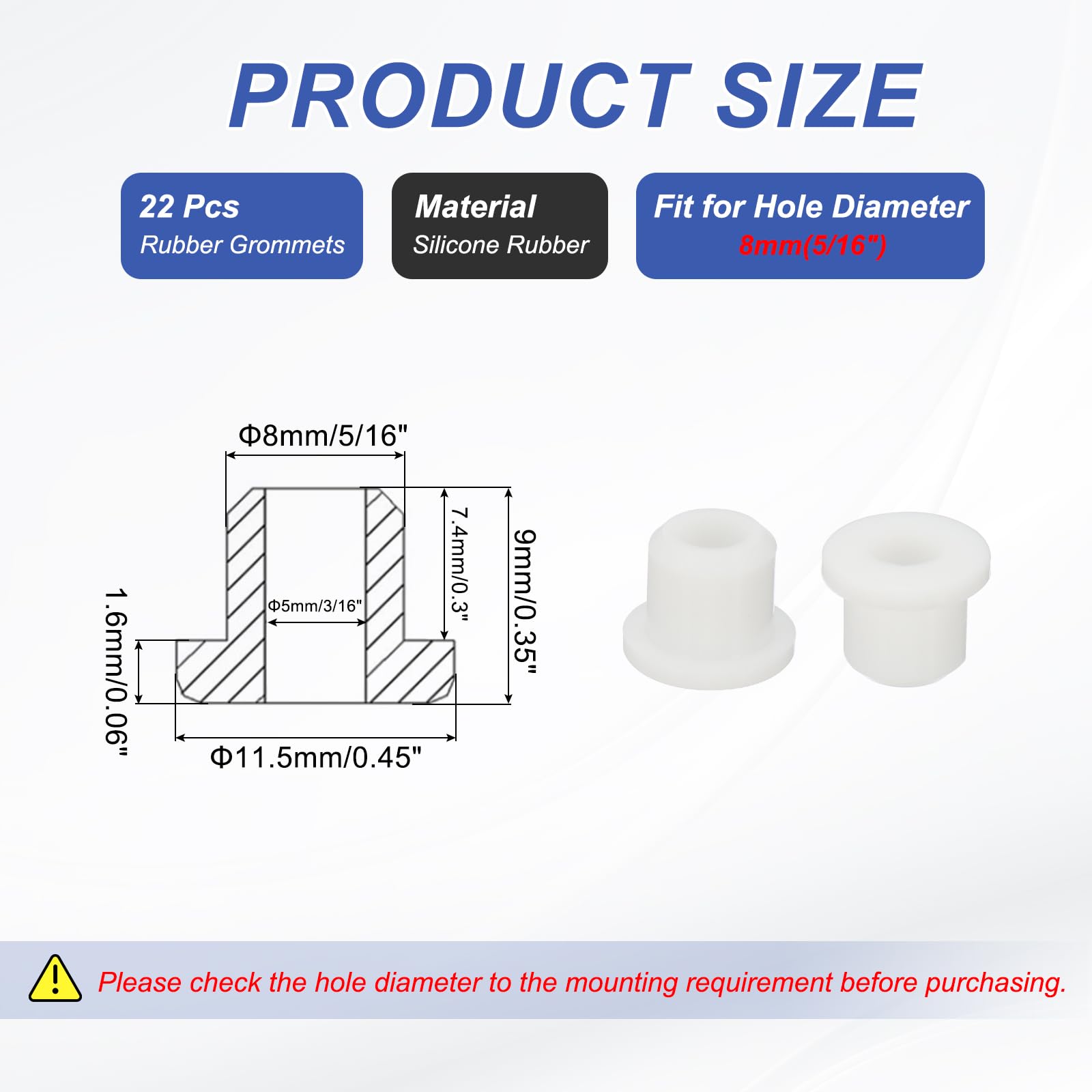 PATIKIL Silicone Rubber Grommet, 22 Pcs 5/16"(8mm) Drill Hole - Image 2
