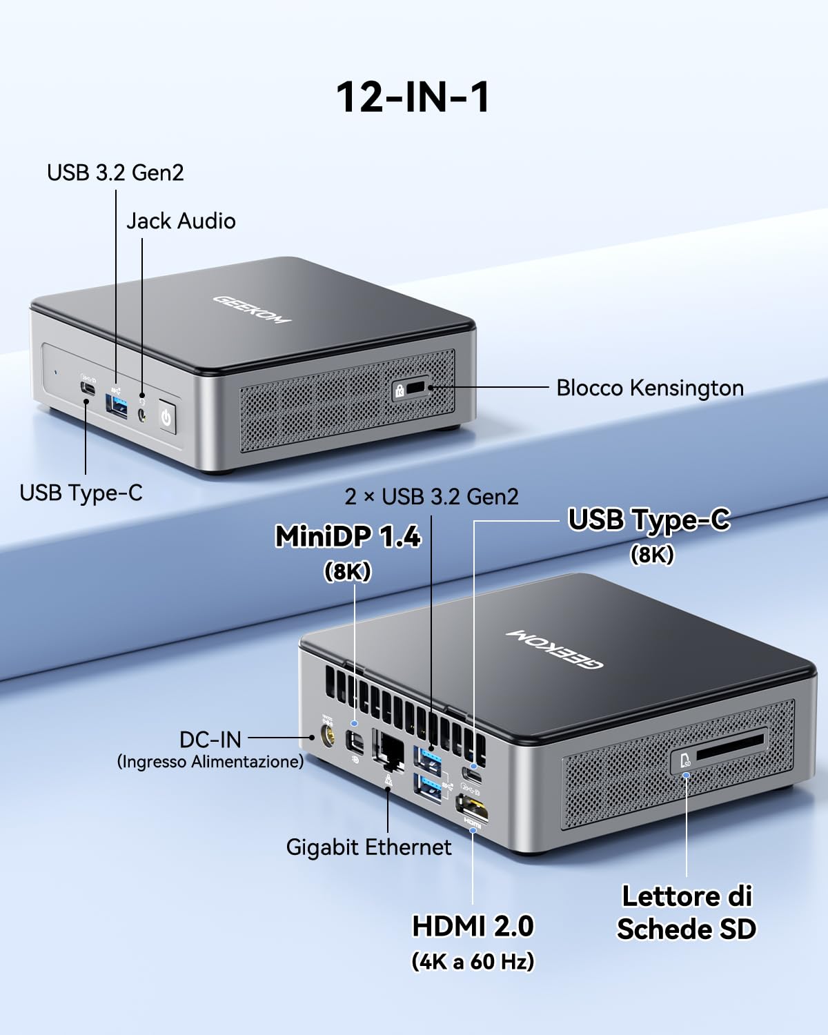 GEEKOM [Versione 2026 Air12 Mini PC con Intel 7505 (3,4GHz) | 16GB RAM e 512GB SSD| Dual Display 4K| WiFi 6| HDMI 2.0| Gigabit Ethernet – PC Silenzioso per Azienda,Smart Working e Scuola