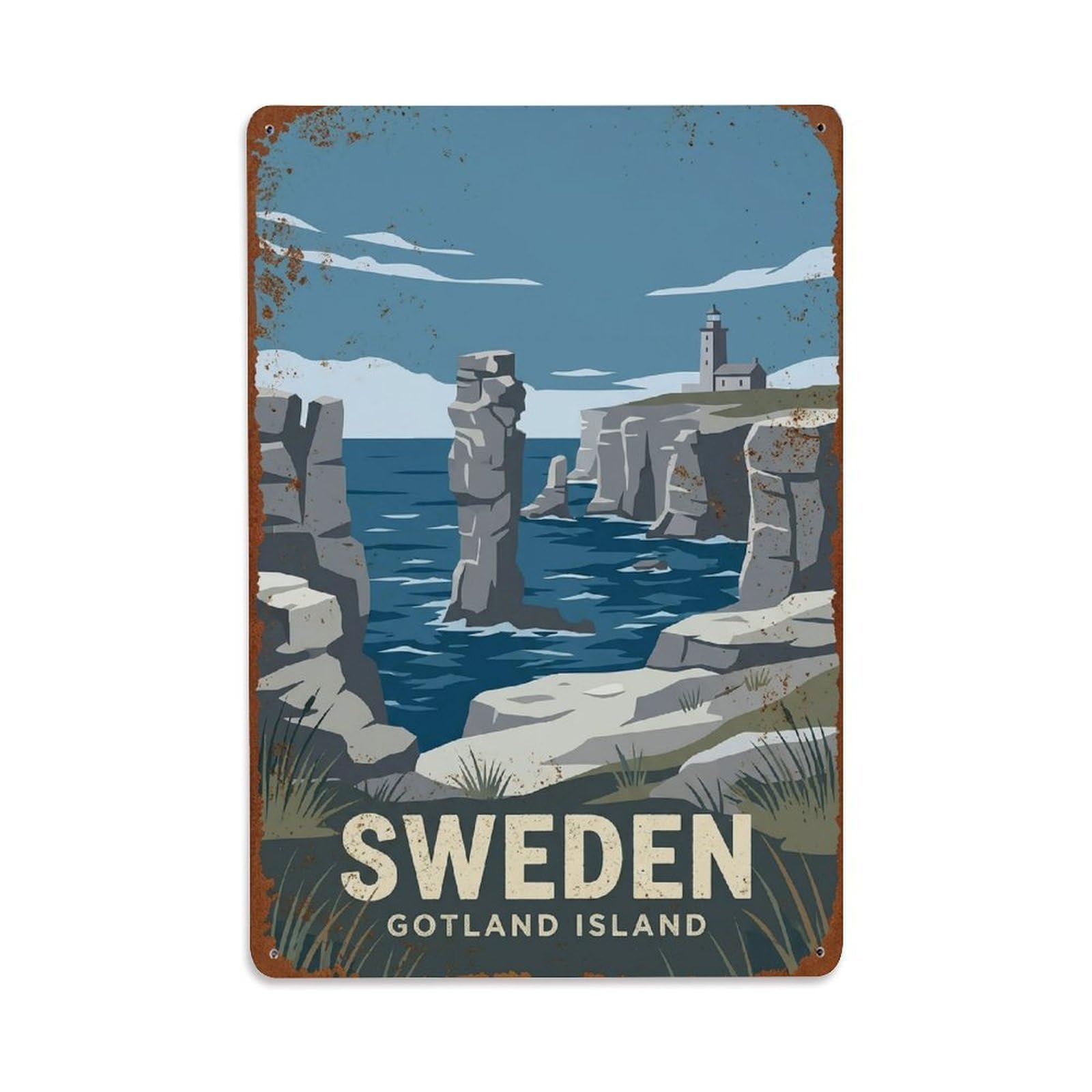Vintage Travel Gotland Sweden Cliffs Metal Tin Sign